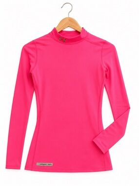 Under Armour ColdGear Mock Neck Long Sleeve Top XS Neon Pink Athletic Base Layer